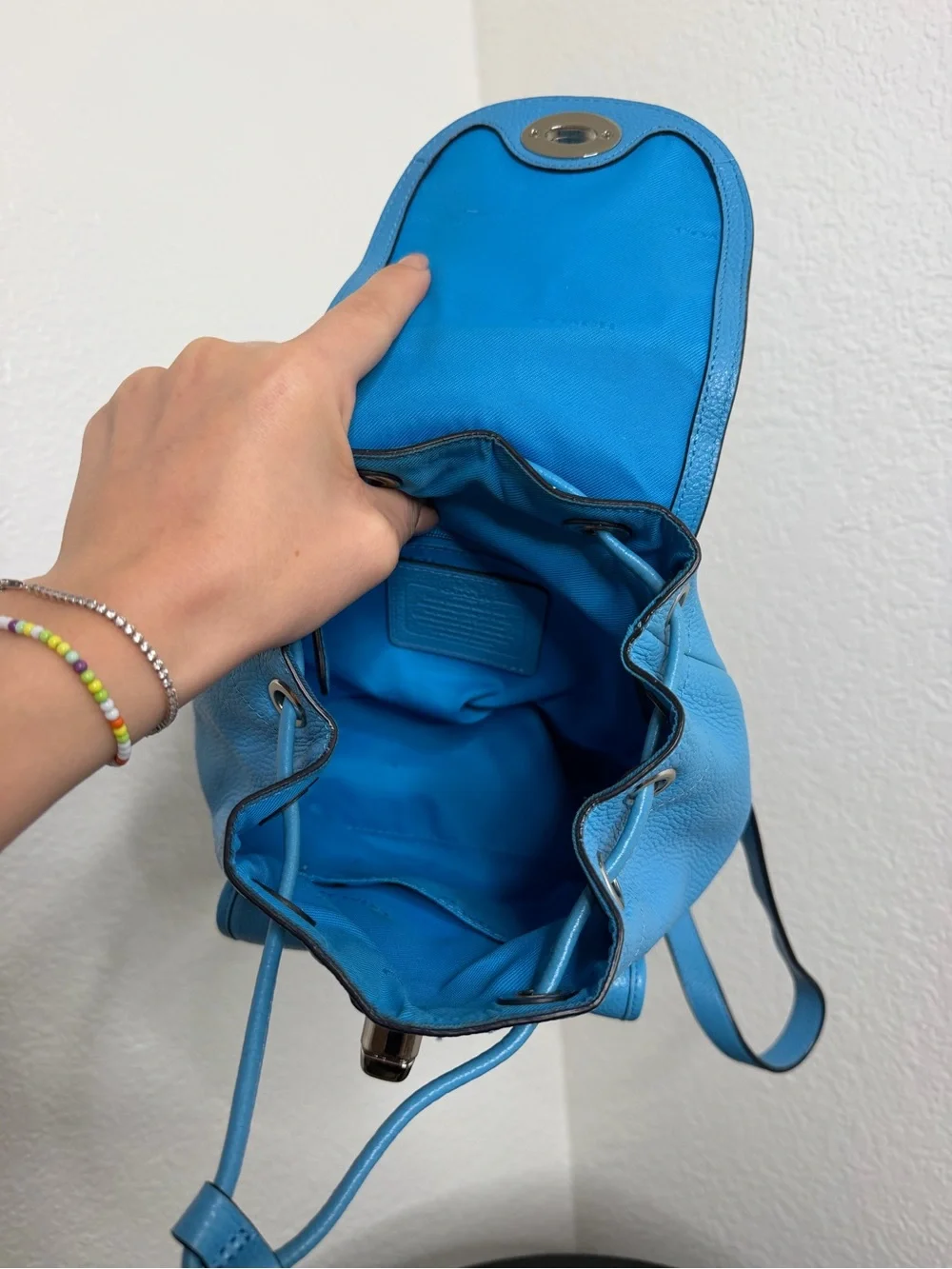 Coach Bright Blue Pebbled Leather Mini Backpack